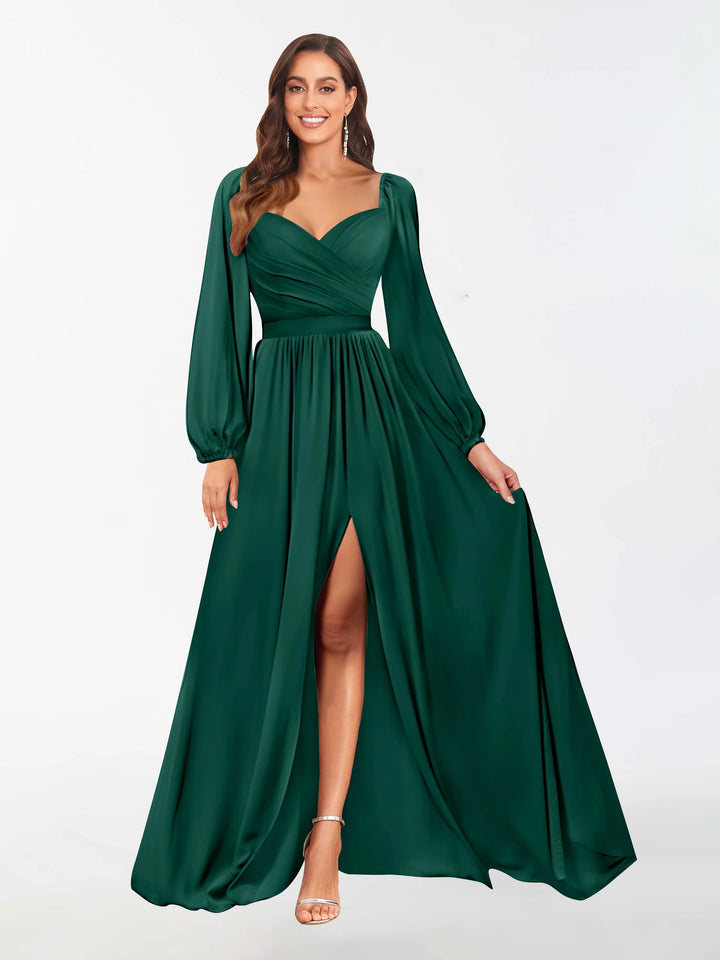 Norah Langes Abendkleid Salbeigrün