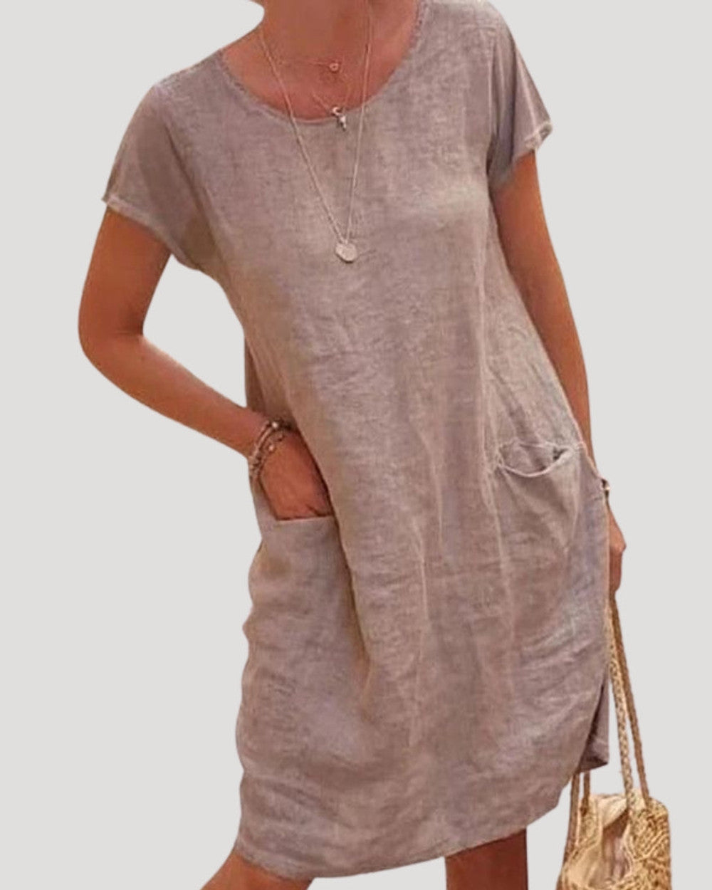 Lena Leinen Sommerkleid Midi Kurzarm