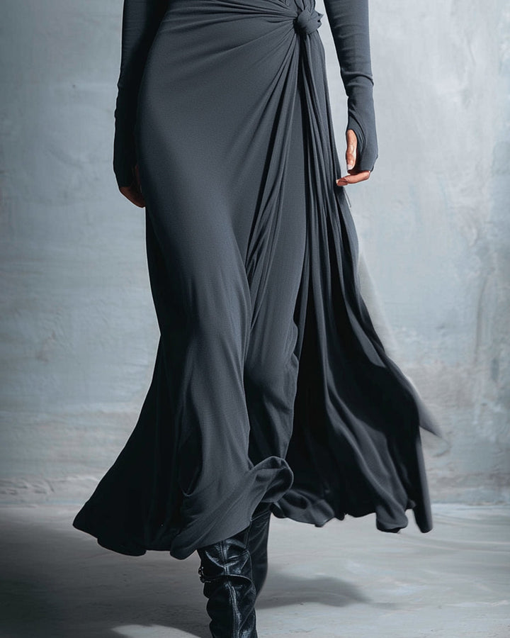 Emma Graues Wickelkleid Lang Damen