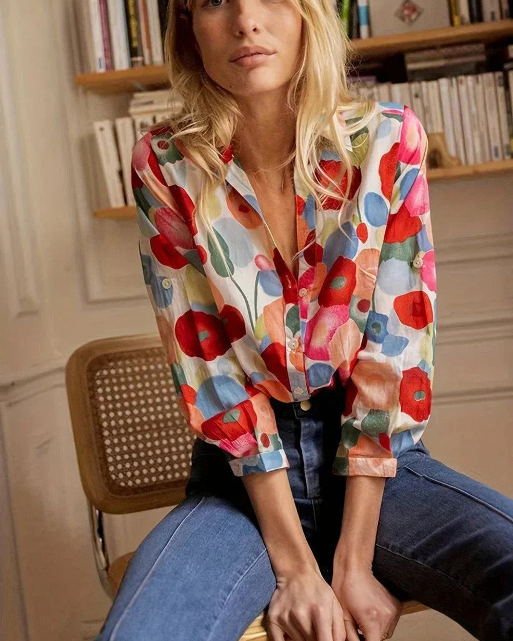 Sara Bunte Bluse Blumenmuster Langarm