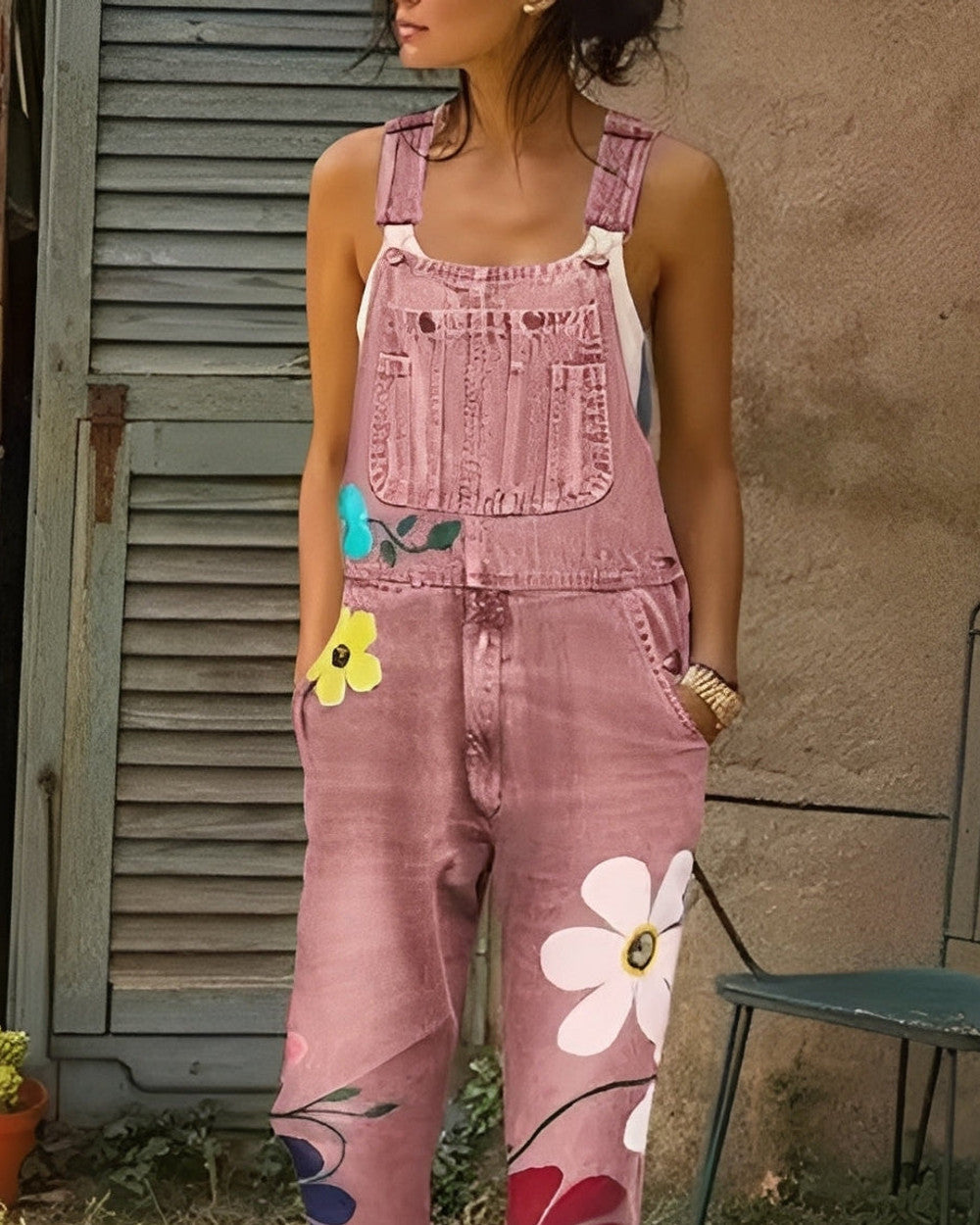 Emilia Jumpsuit Jeansstoff Blumenmuster