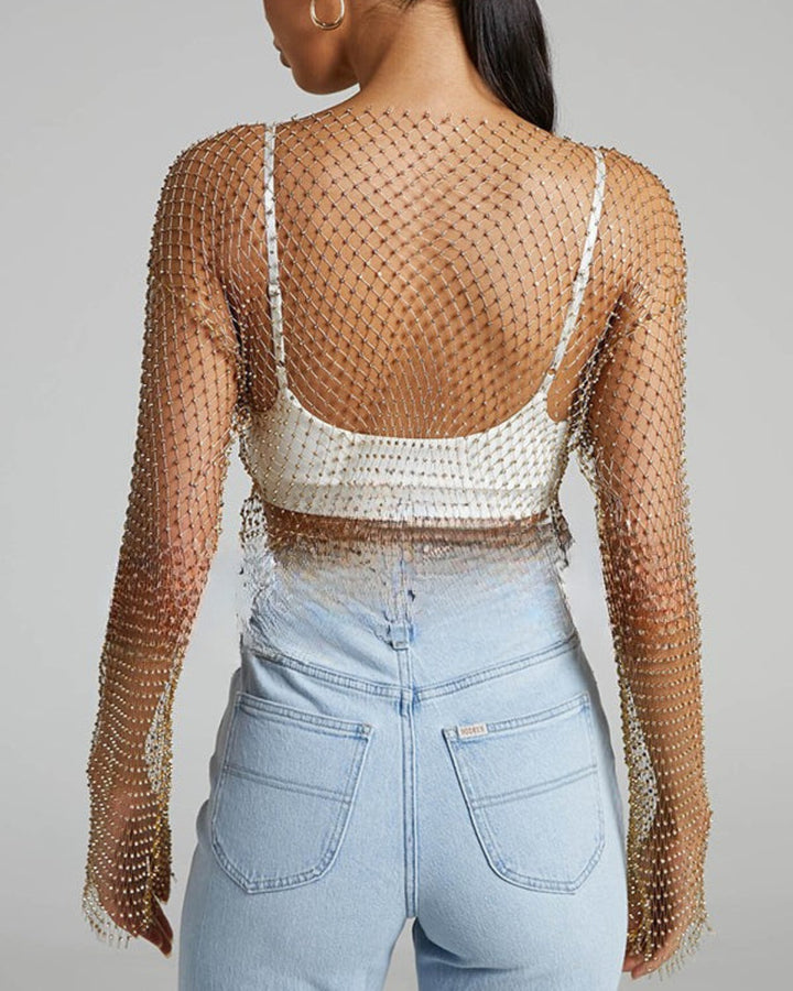 Lena Netzoberteil Glockärmel Bluse