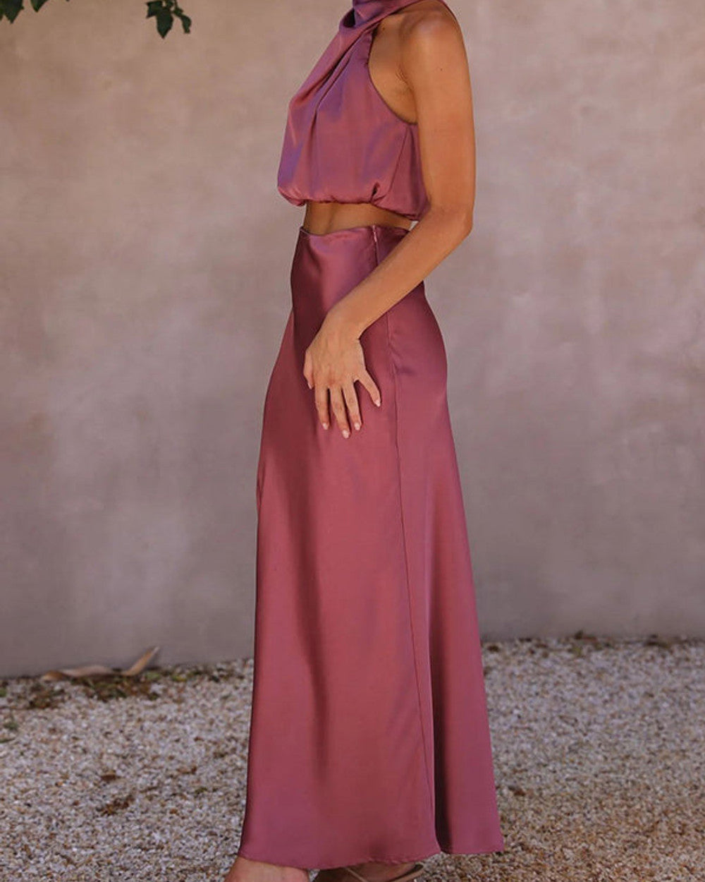 Lena Glanzeffekt Maxikleid Rundhals