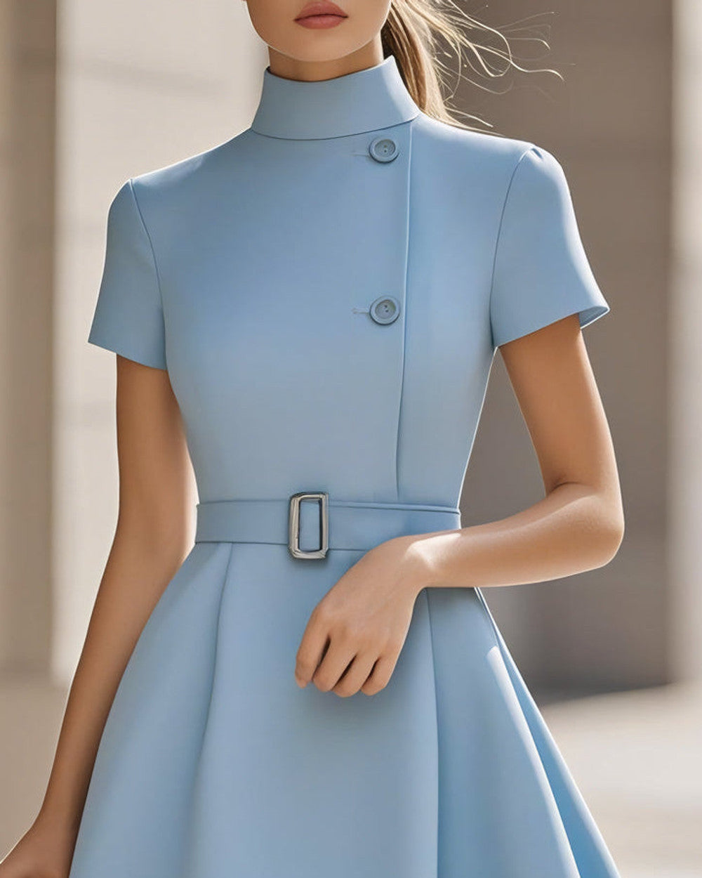 Lena Hochkragen Kleid Taillengürtel