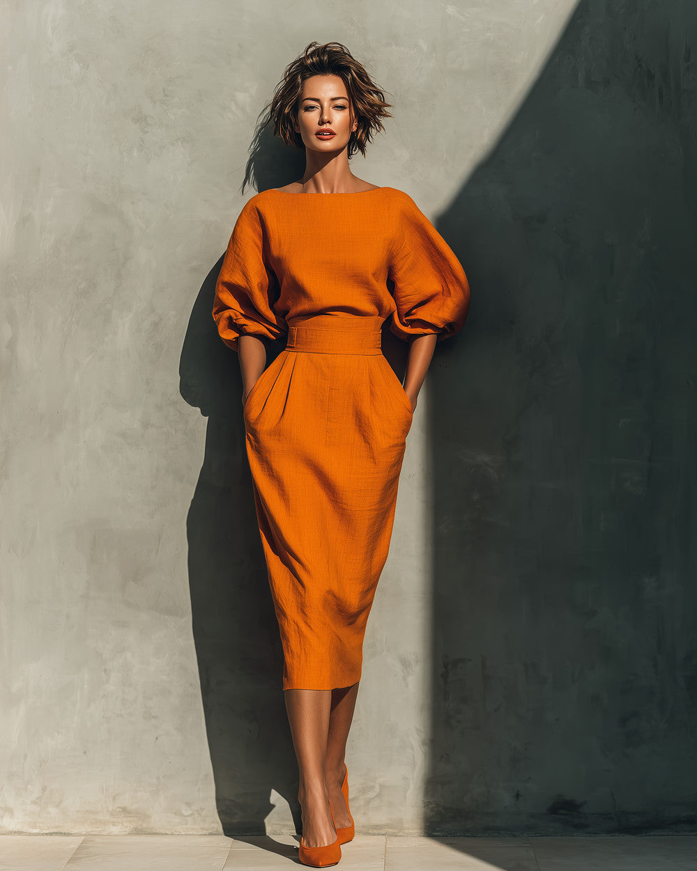 Lena Orangefarbenes Oberteil Rock Set