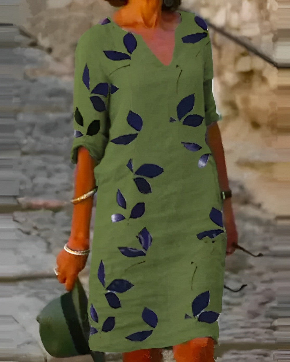 Lena Herbstkleid Blätterdruck Fließend