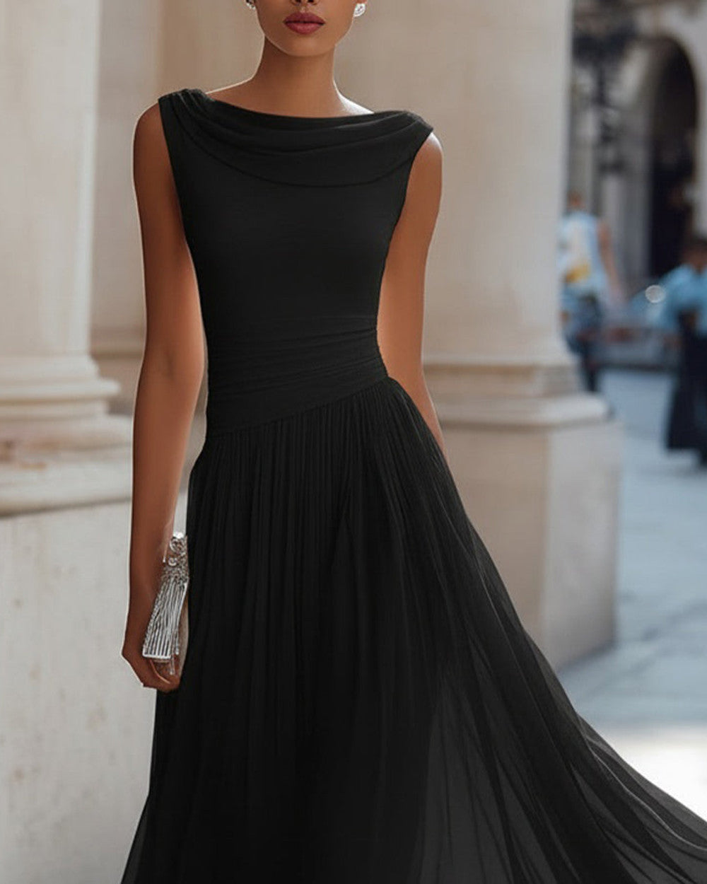 Lena Ärmelloses Faltenkleid Wasserfall