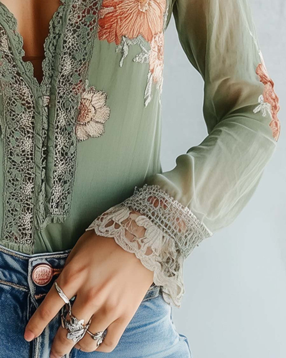 Lena Blumenmuster Spitzenbluse Damen