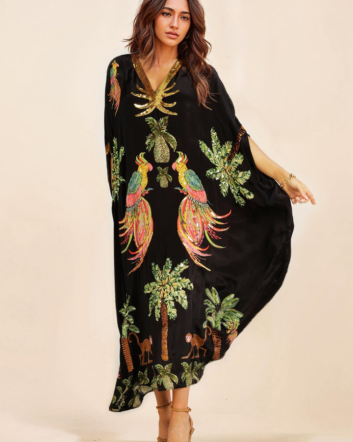 Emma Schulterfreies Palmen Strandkleid