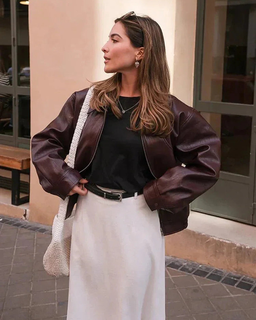 Lena Braune Kunstleder-Jacke Vintage
