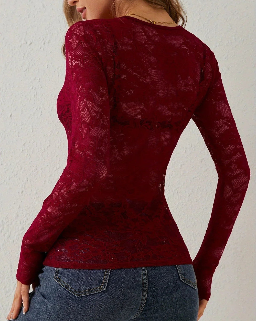 Lena Spitzenbluse Langarm V-Ausschnitt