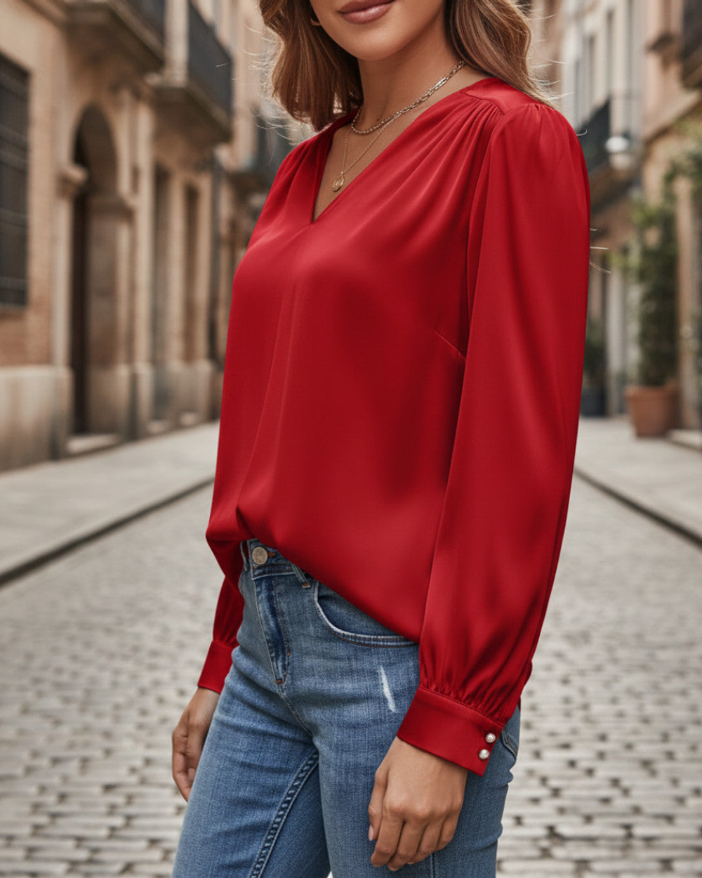 Alina Satinbluse V-Ausschnitt Damen