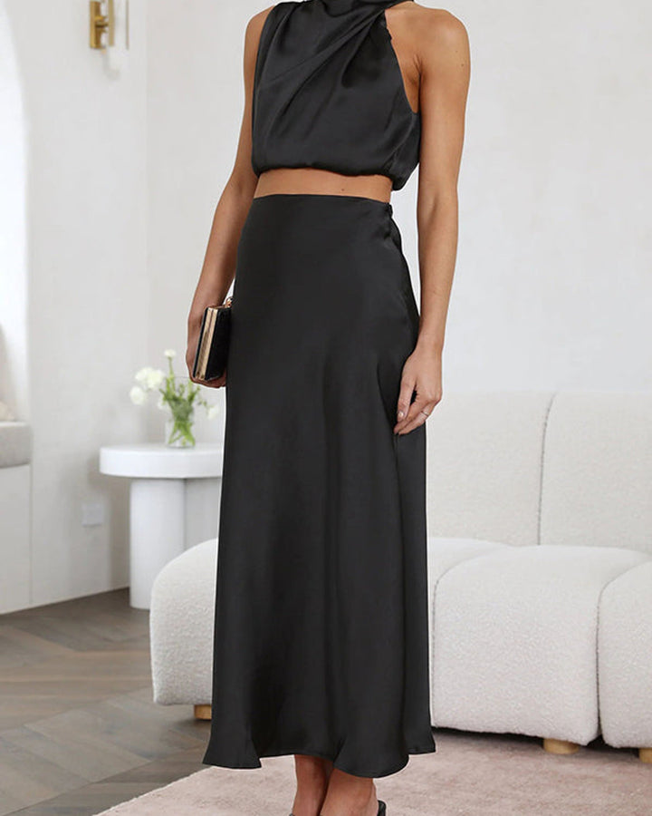 Lena Glanzeffekt Maxikleid Rundhals