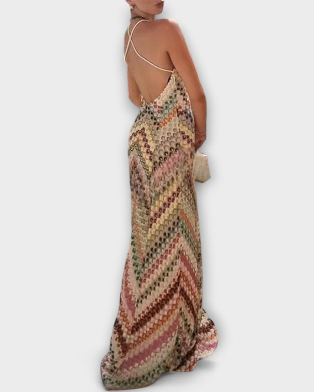 Lena Fischgrätmuster Maxikleid Damen