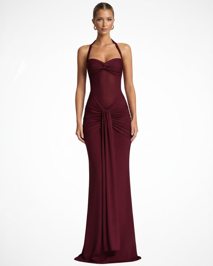 Celine Neckholder Raffung Maxikleid