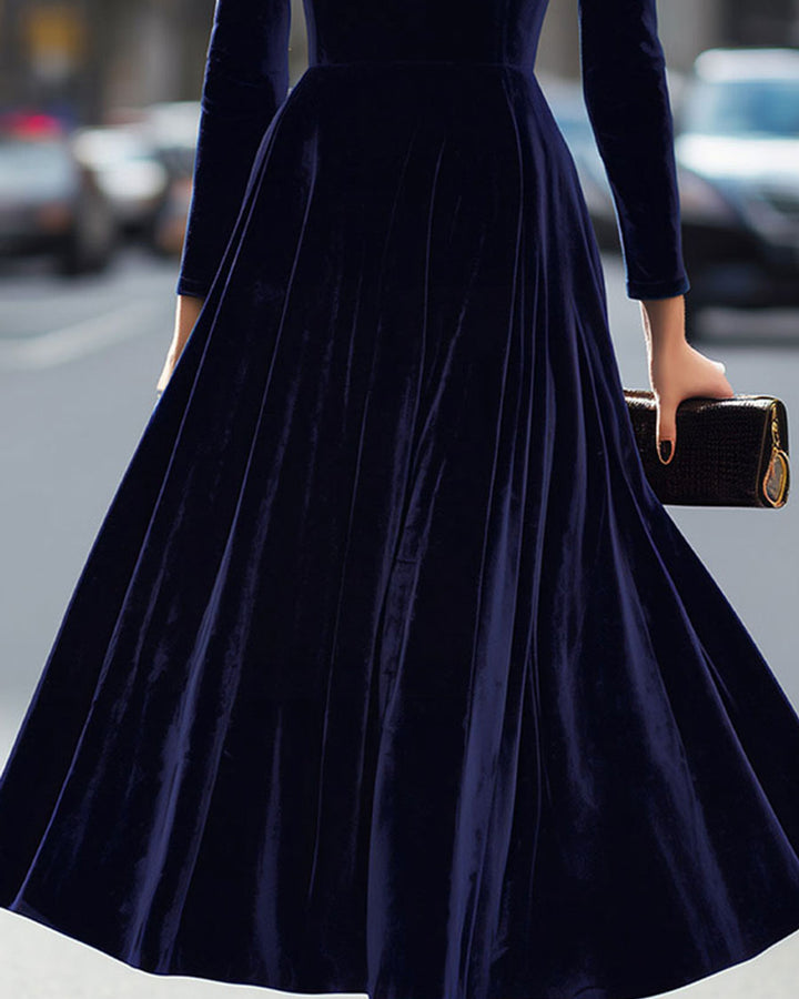 Lena Samt Langarm Midi Kleid Damen
