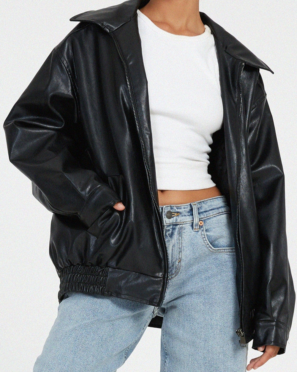 Lena Lederjacke Bomberjacke Übergroß