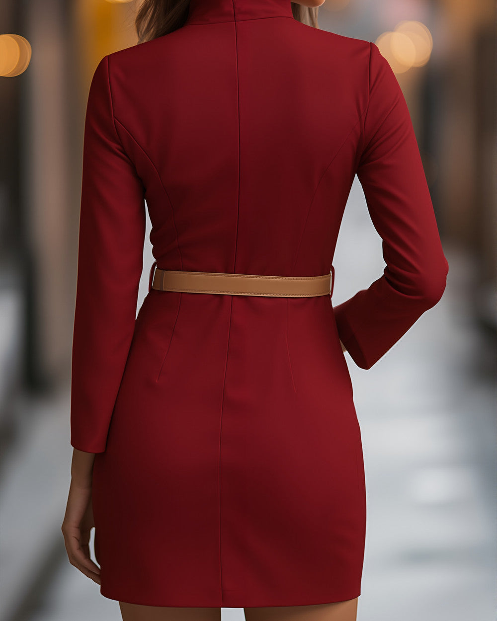Lena Weißes Mandarinkragen Kleid Gürtel