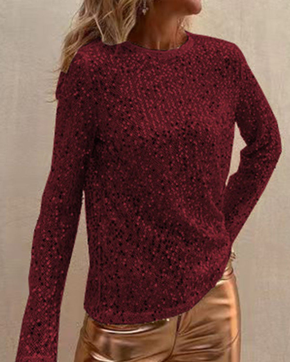 Lena Pailletten Langarm Bluse Damen