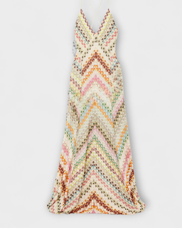 Lena Fischgrätmuster Maxikleid Damen