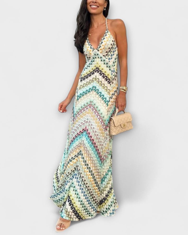 Lena Fischgrätmuster Maxikleid Damen