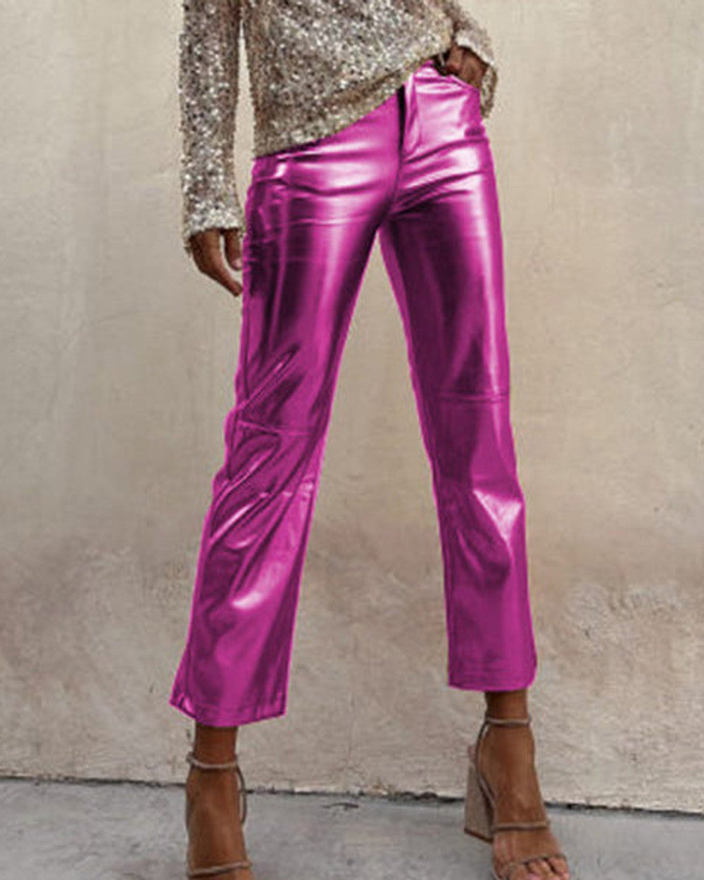 Sinclair Metallische Kunstleder Hose Damen