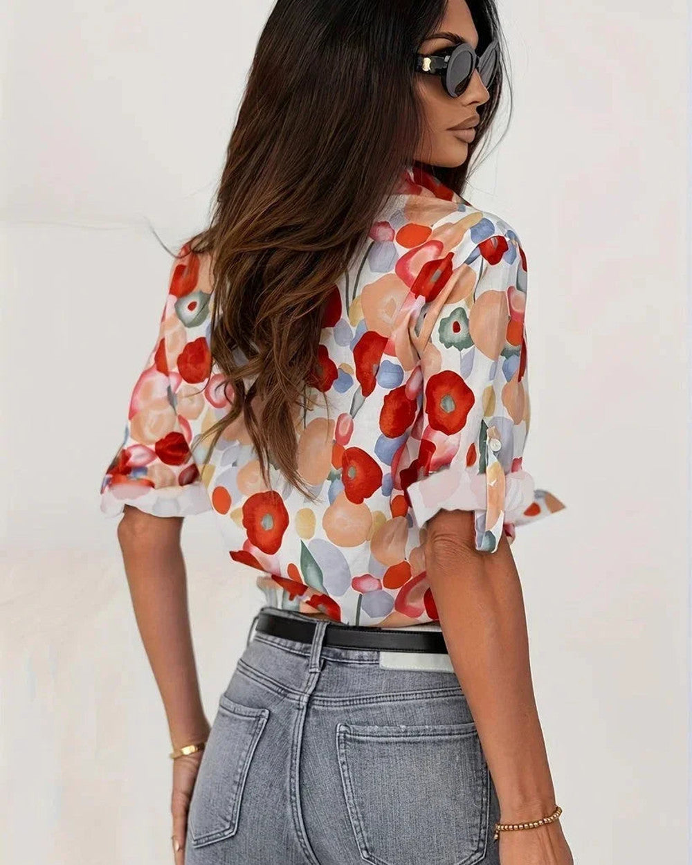 Sara Bunte Bluse Blumenmuster Langarm