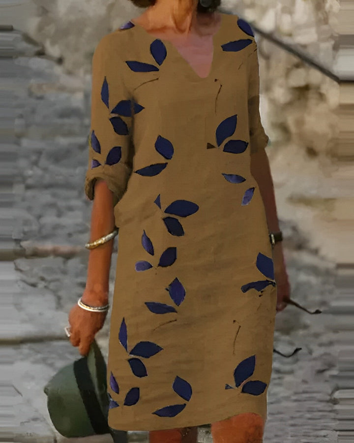 Lena Herbstkleid Blätterdruck Fließend