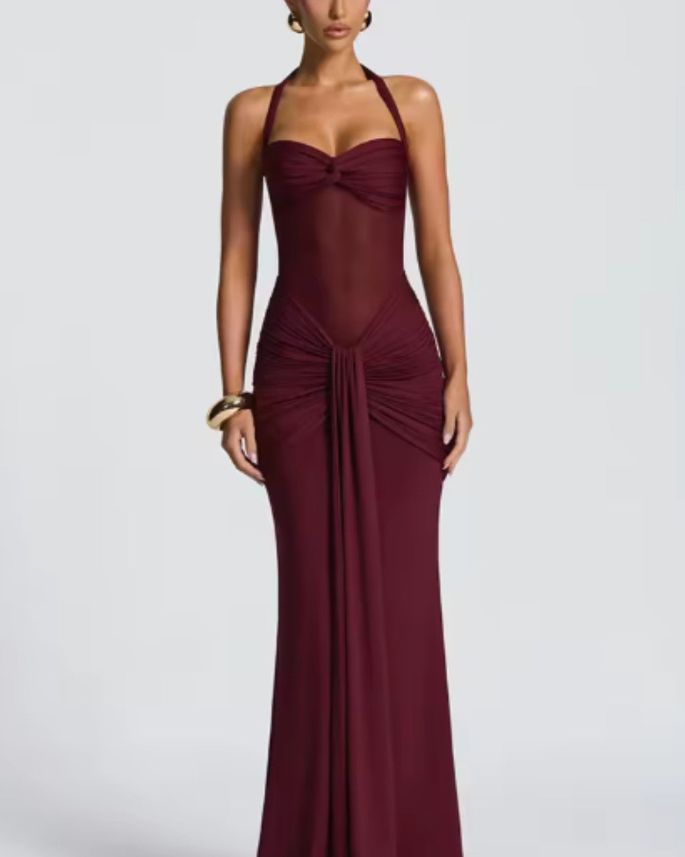 Celine Neckholder Raffung Maxikleid