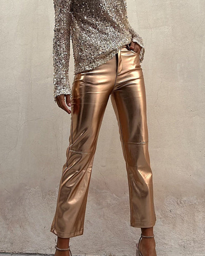Sinclair Metallische Kunstleder Hose Damen