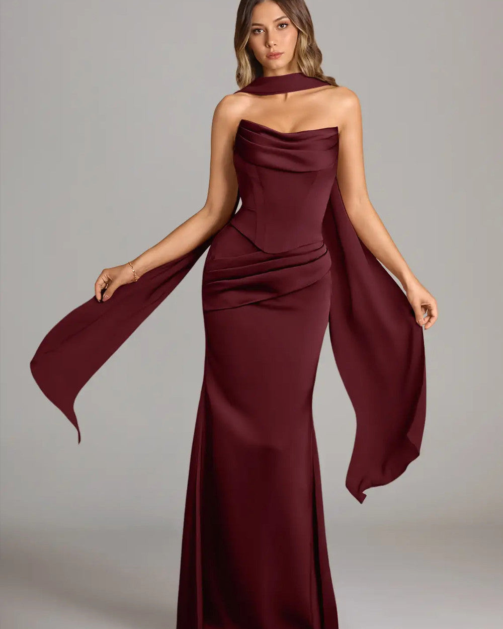 Sorrel Meerjungfrau Abendkleid Lang Satin