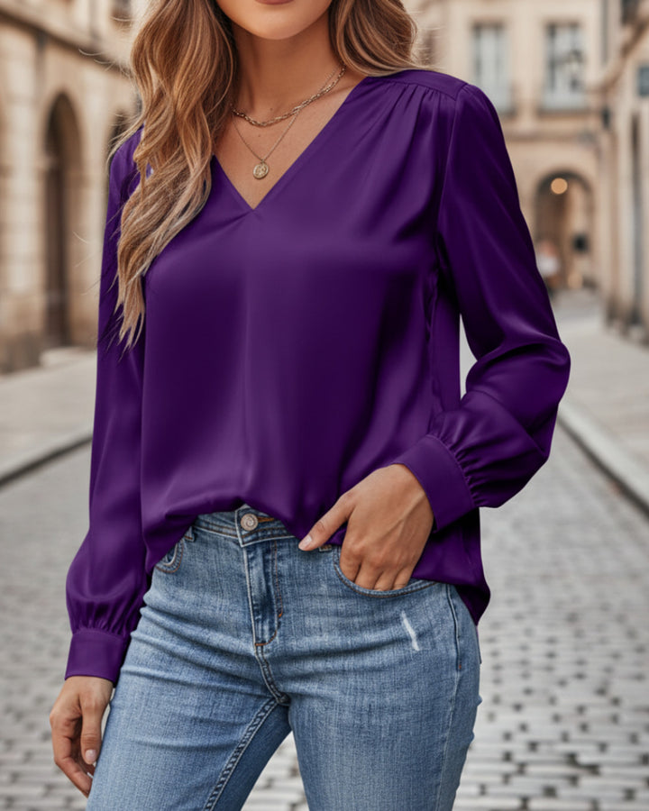 Alina Satinbluse V-Ausschnitt Damen