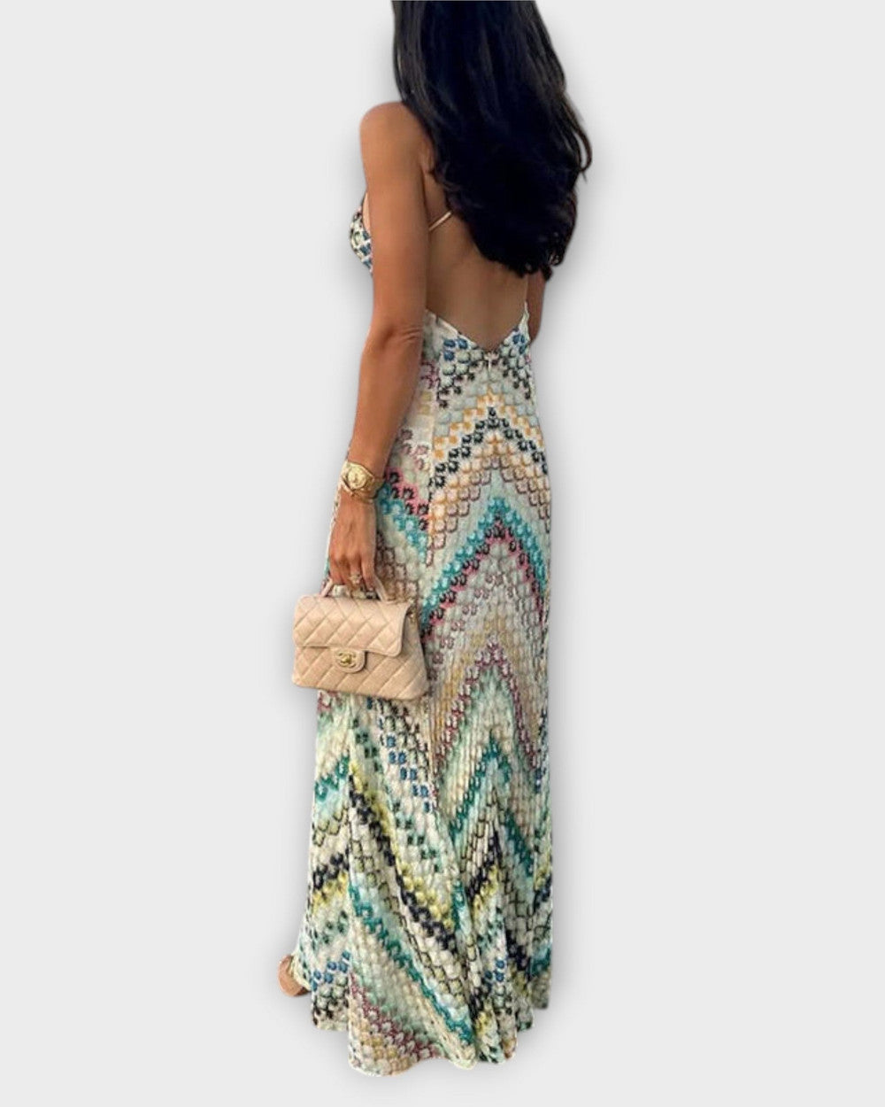 Lena Fischgrätmuster Maxikleid Damen