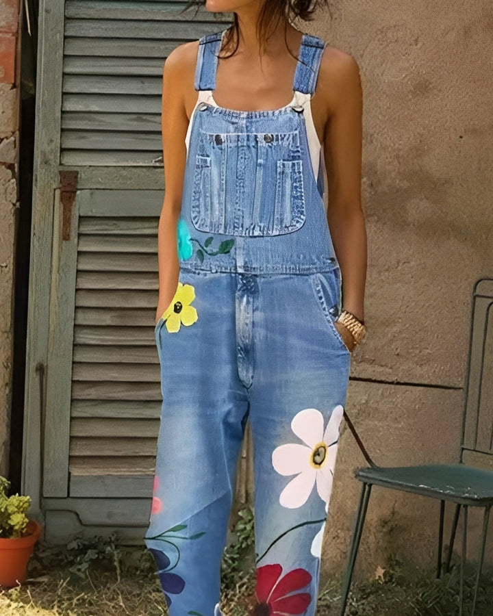 Emilia Jumpsuit Jeansstoff Blumenmuster
