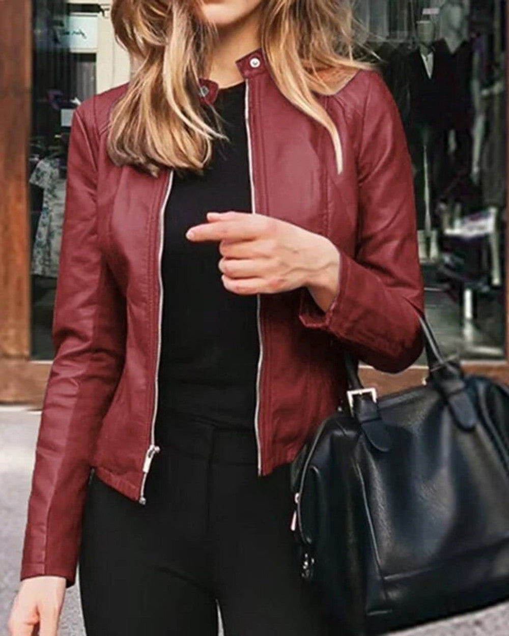 Lena Glatte Kunstlederjacke Damen