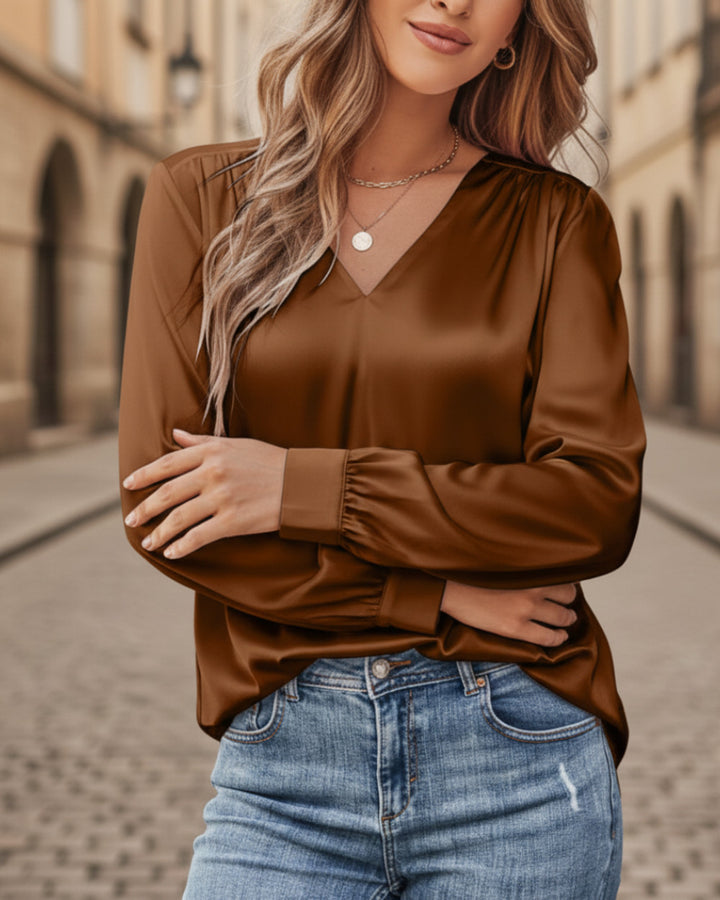 Alina Satinbluse V-Ausschnitt Damen