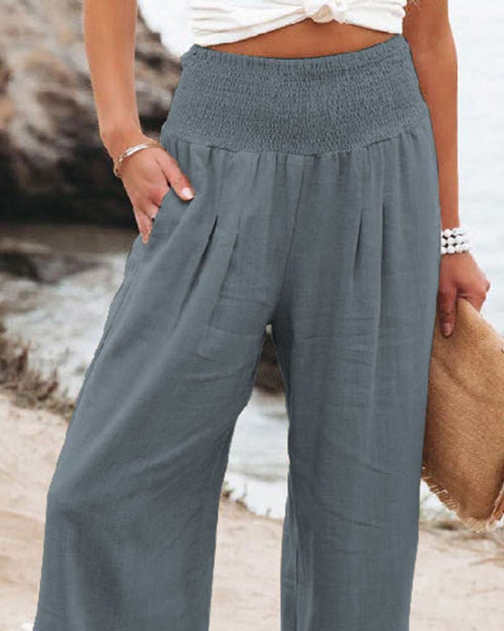 Lena Leinen Stoffhose mit Taschen
