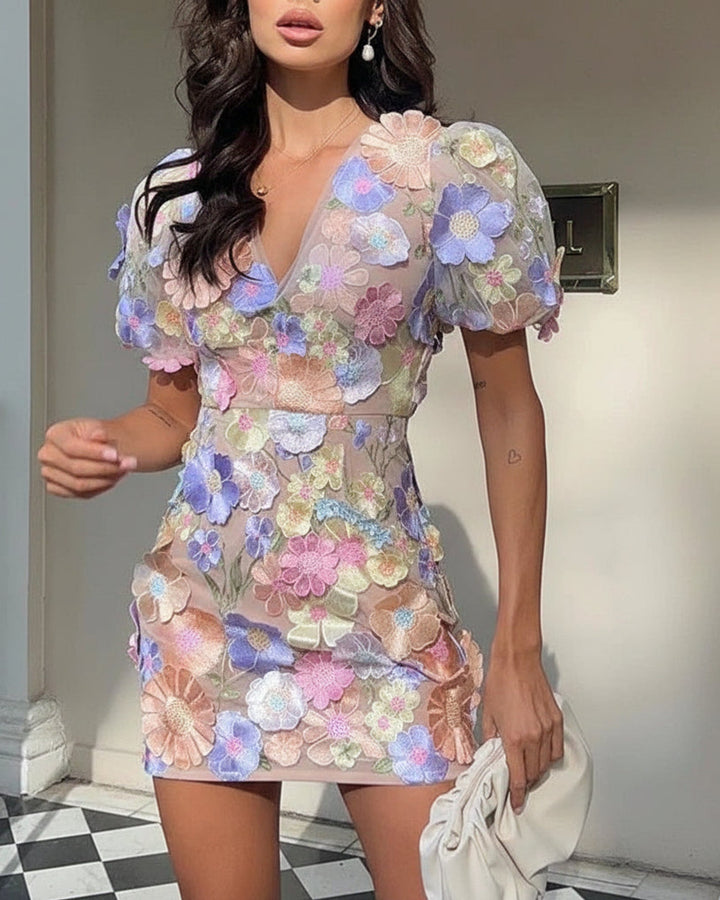 Emma Kurzes Blumenkleid Puffärmel