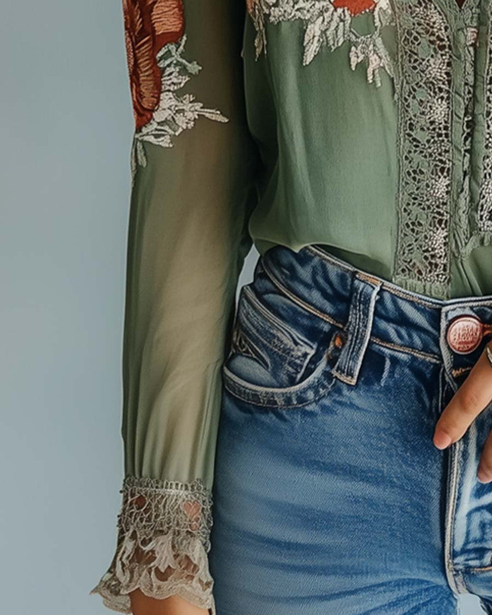 Lena Blumenmuster Spitzenbluse Damen