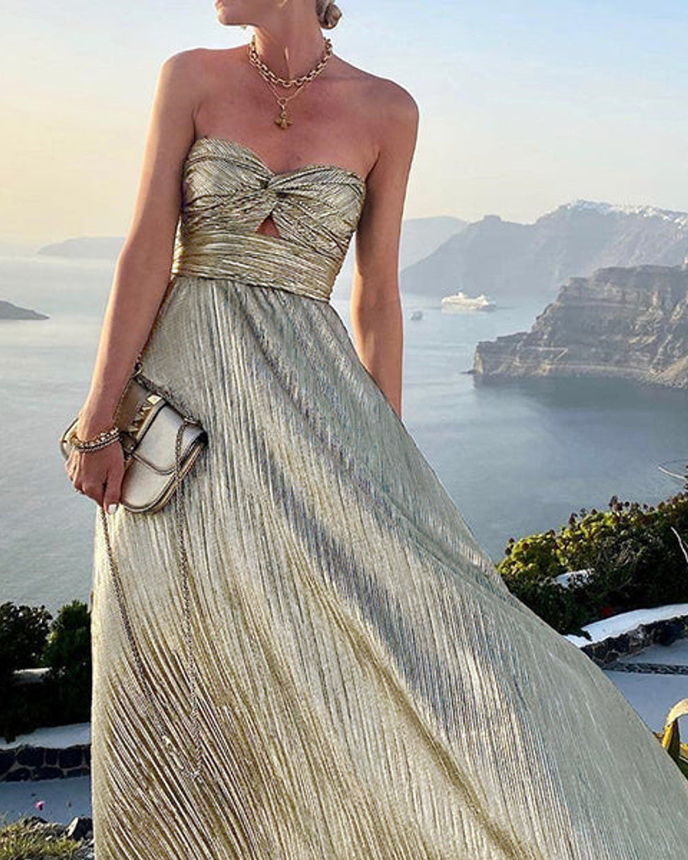 Lena Bronzefarbenes Bustierkleid Lang