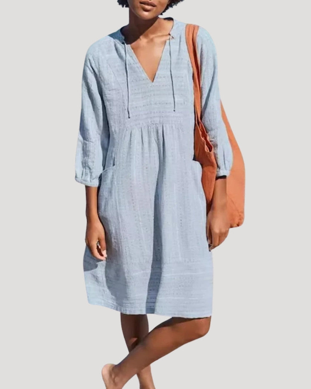 Lena Leinen Sommerkleid V-Ausschnitt