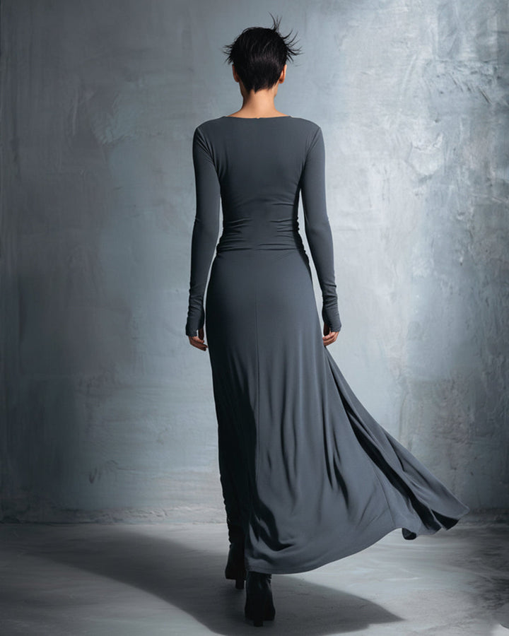 Emma Graues Wickelkleid Lang Damen
