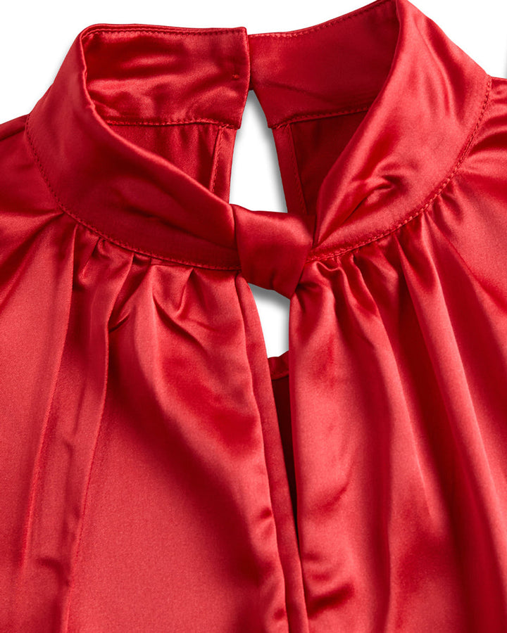 Lena Weiße Satin-Bluse Schlüsselloch