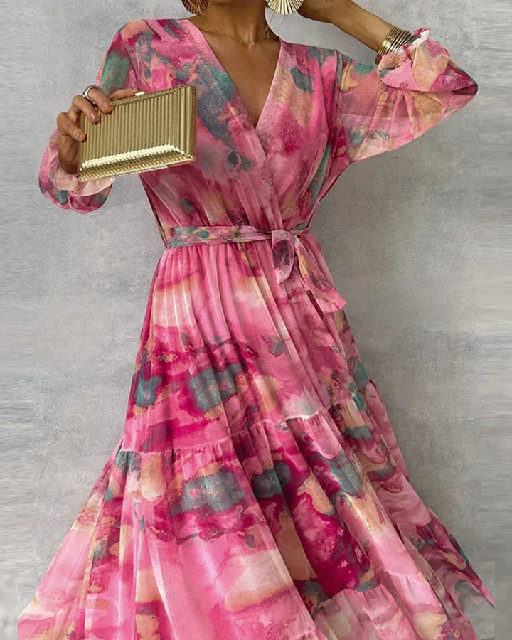 Clara Langärmeliges Blumenkleid Maxilänge