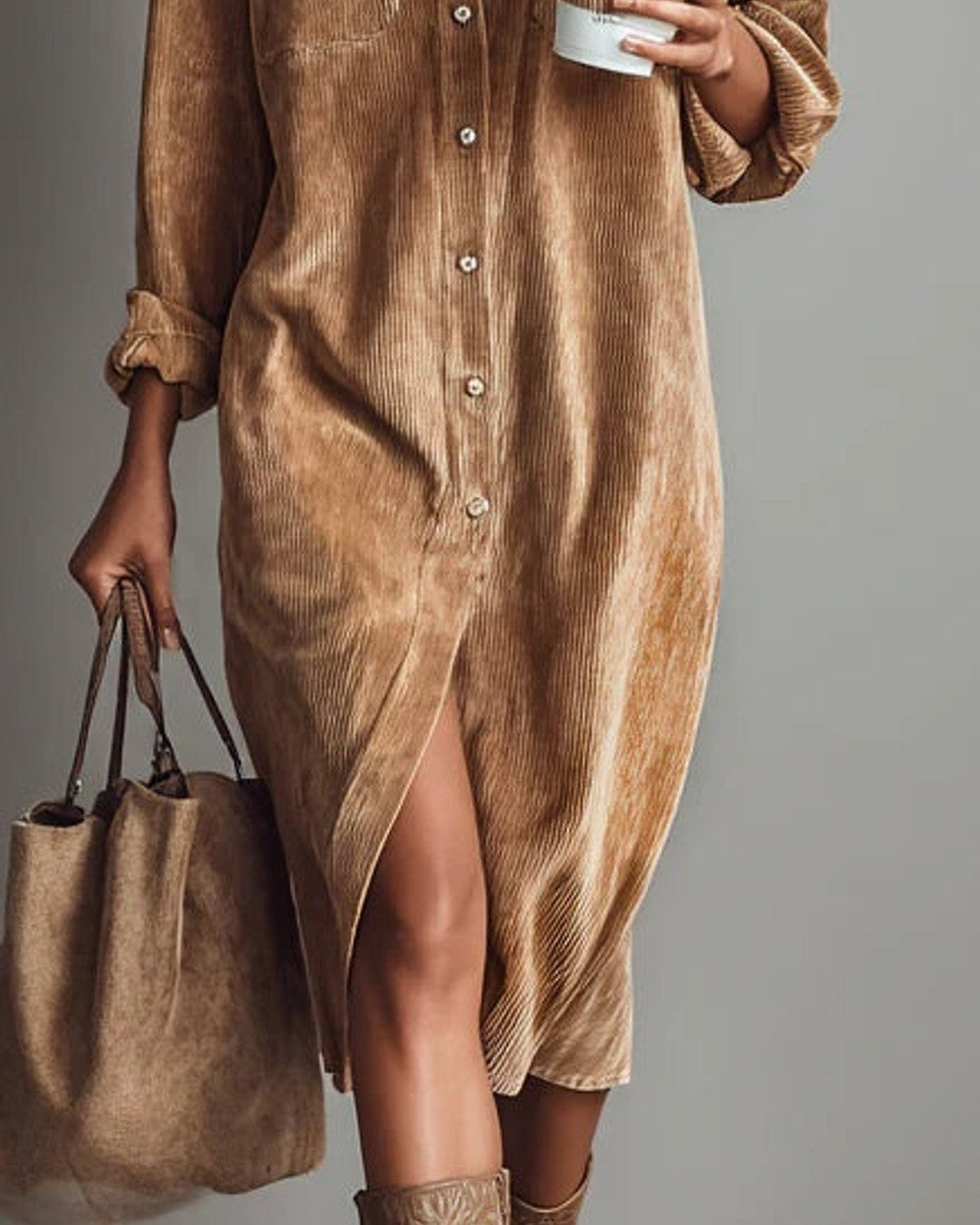 Lena Cord Midi Kleid Brusttaschen