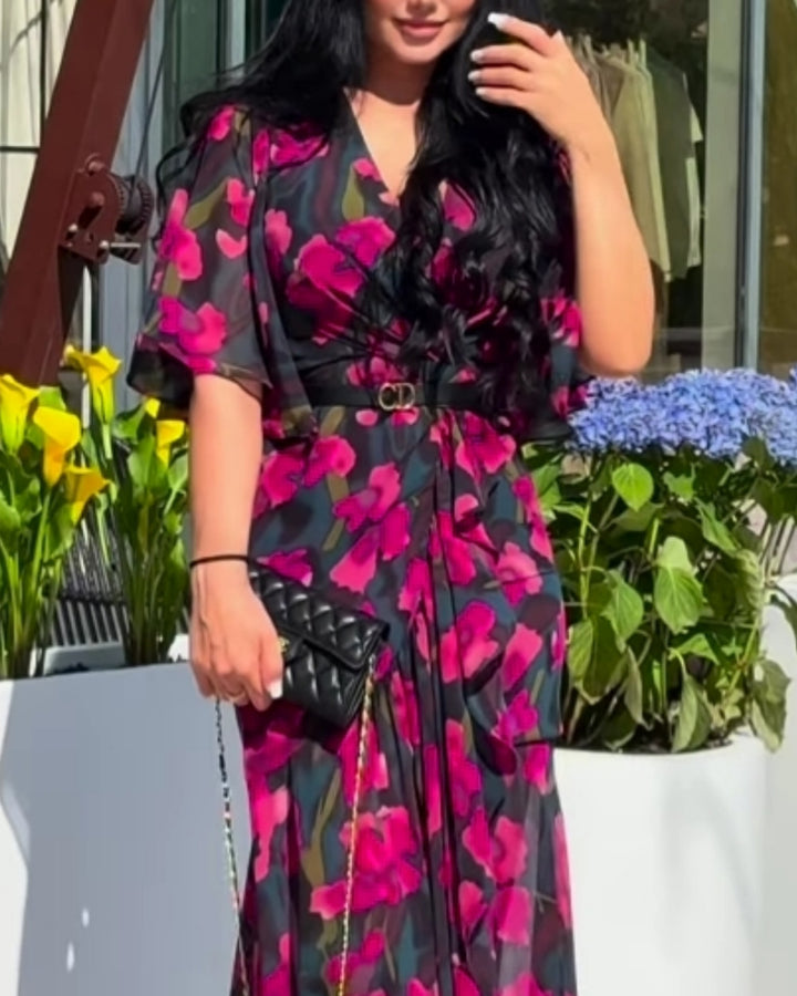Lena Trompetenärmel Kleid mit V-Ausschnitt