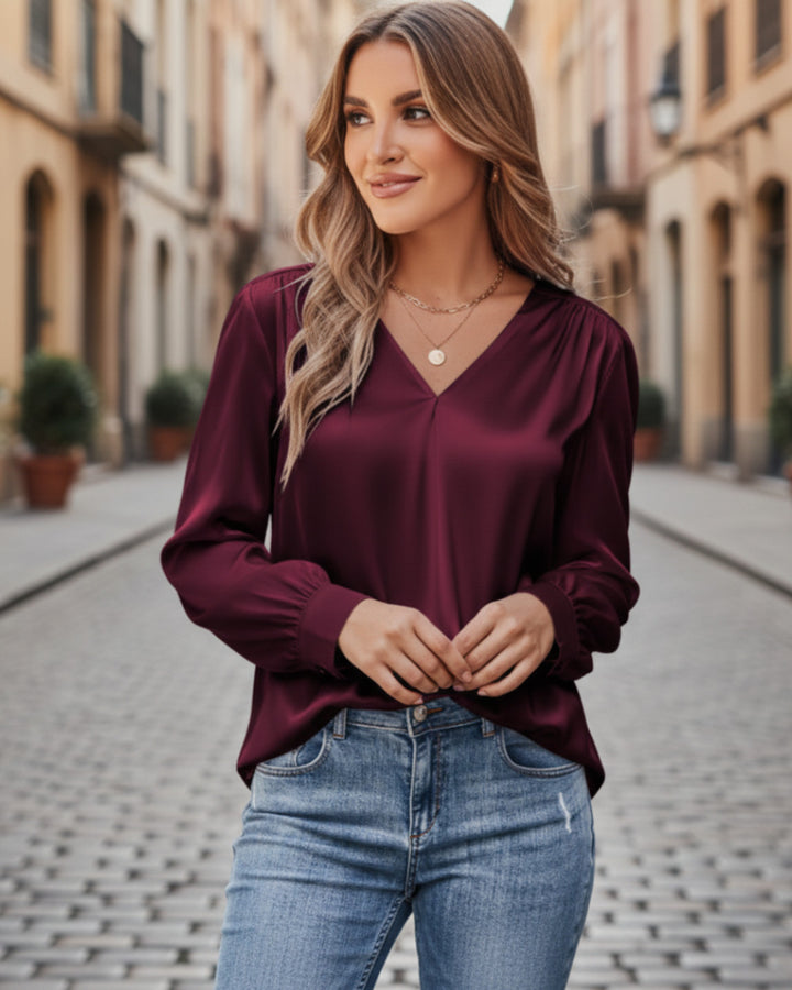 Alina Satinbluse V-Ausschnitt Damen