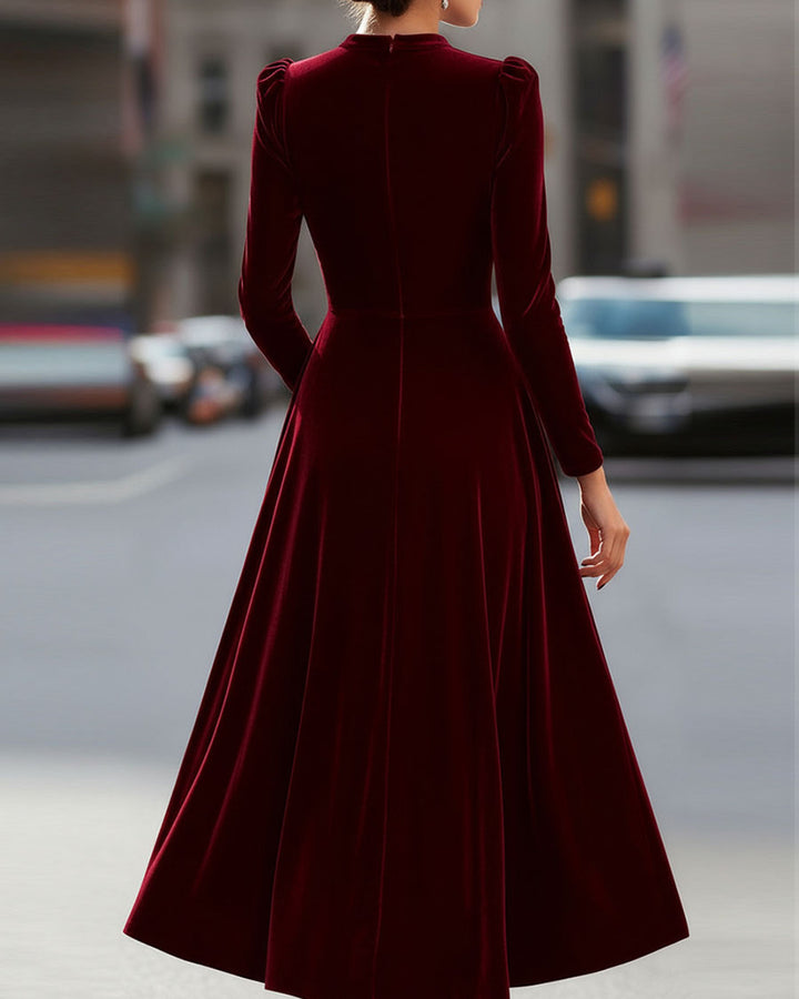 Lena Samt Langarm Midi Kleid Damen