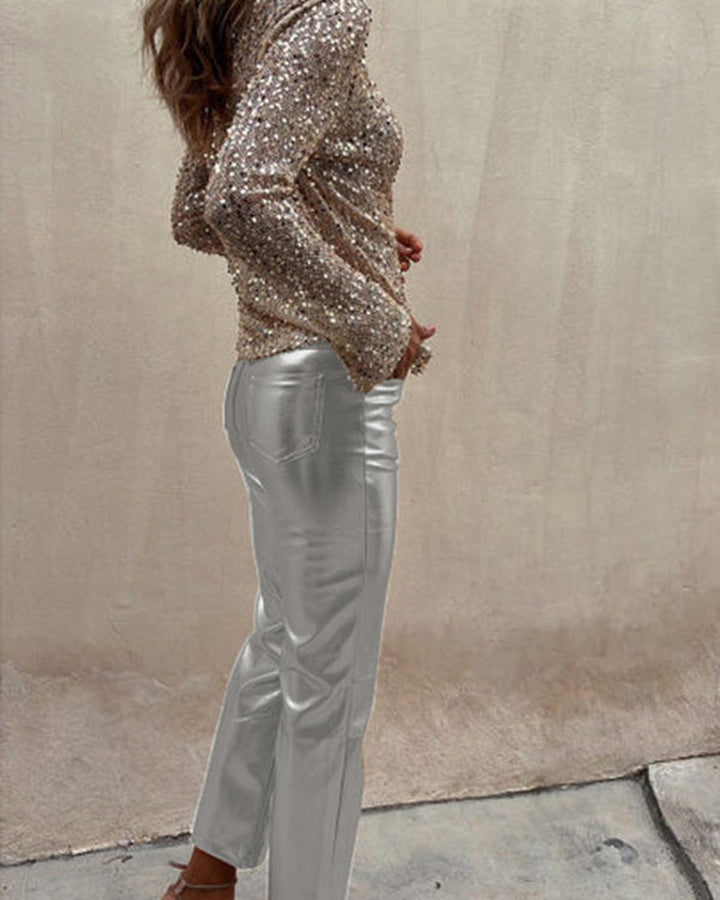 Sinclair Metallische Kunstleder Hose Damen