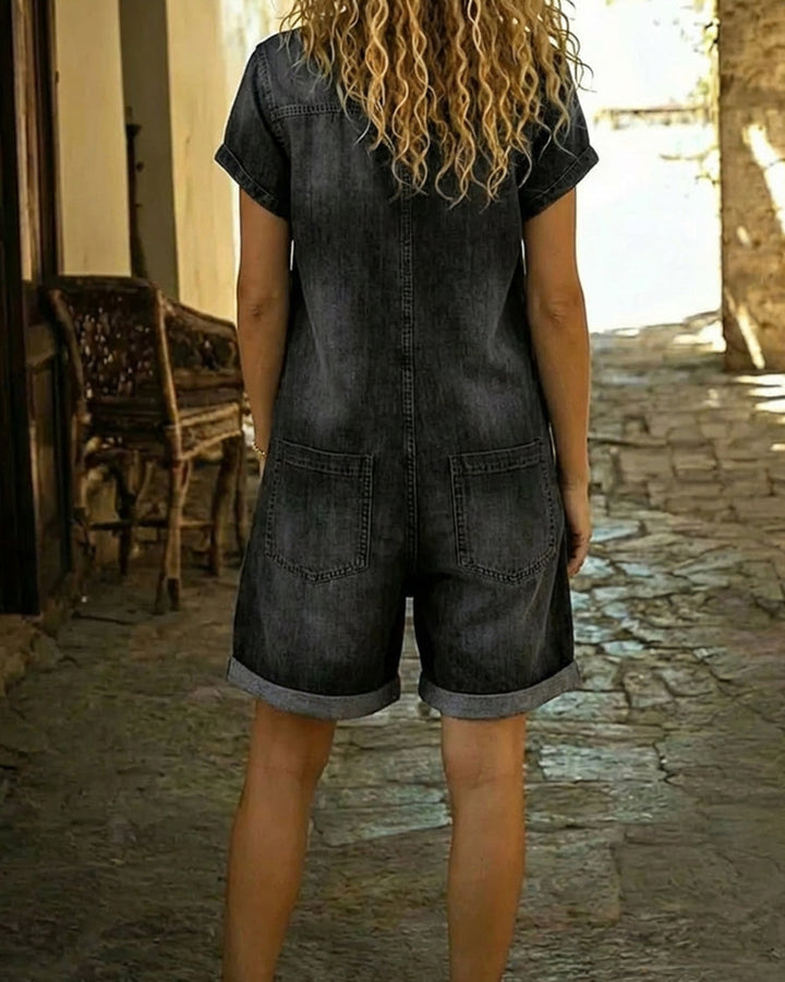 Lena Kurzgröße Einteiler Baumwolle Jeans